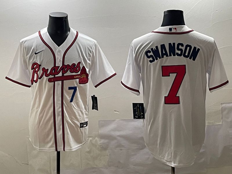 Men Atlanta Braves 7 Swanson White Game 2025 Nike MLB Jersey style 2